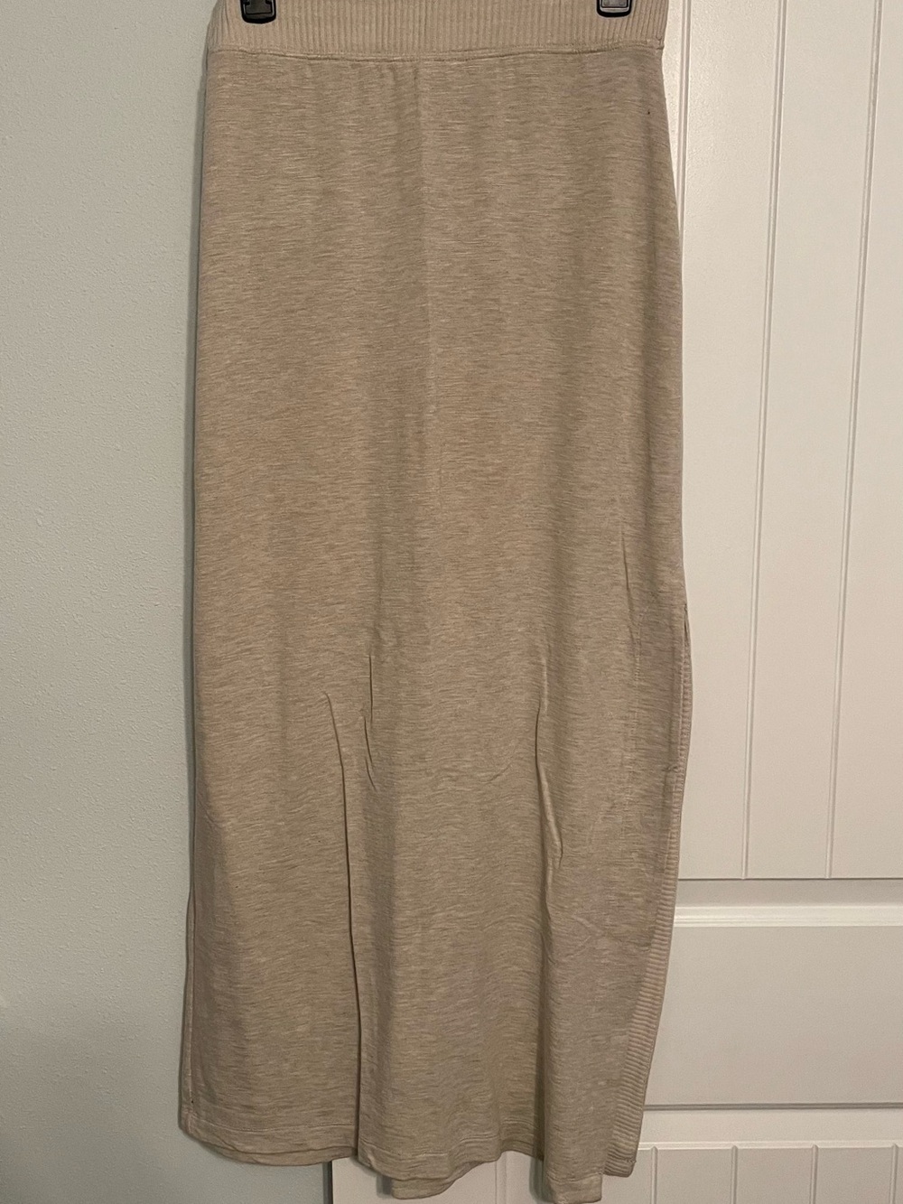 Neutral Heathered  Beige Maxi Skirt with Ribbed Knit Waistband